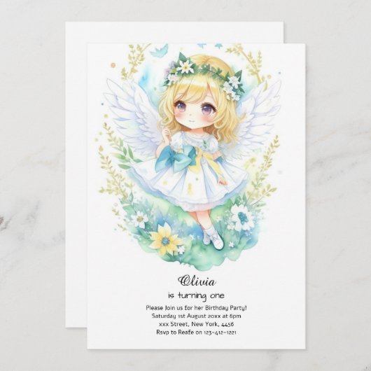 Fairy First Birthday Invitation (Devant / Derrière)