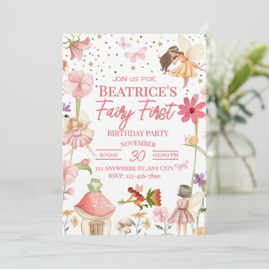 Fairy First Birthday Invitation (Debout devant)