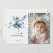 Fairy First Birthday Invitation | Dusty Blue Kaart (Voorkant)