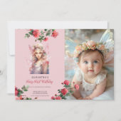 Fairy First Birthday Invitation | Dusty Pink Kaart (Voorkant)