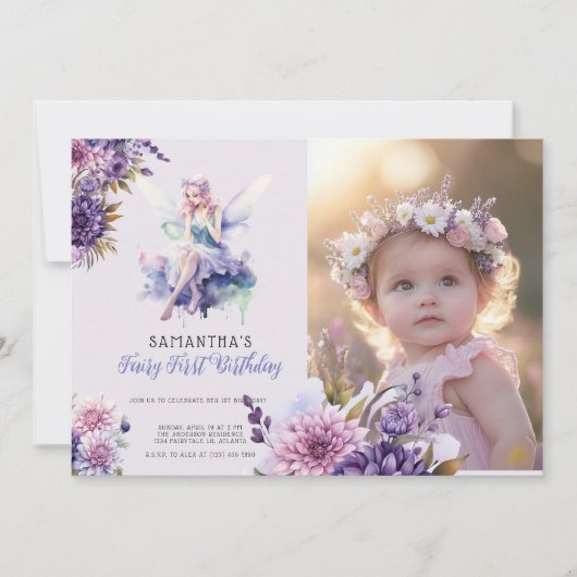 Fairy First Birthday Invitation | Dusty Purple (Devant)