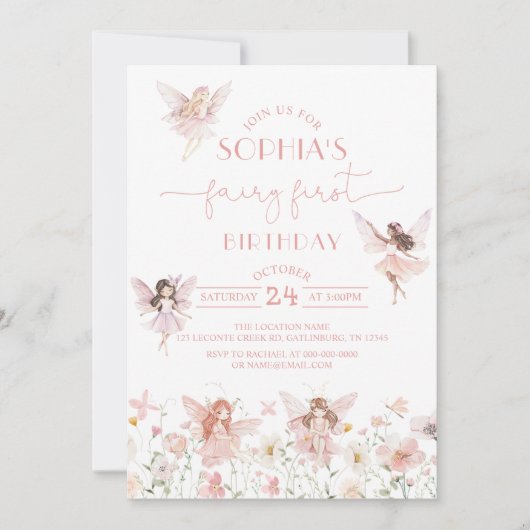 Fairy First Birthday Invitation fille (Devant)
