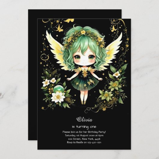 Fairy First Birthday Invitation Kaart (Voorkant / Achterkant)