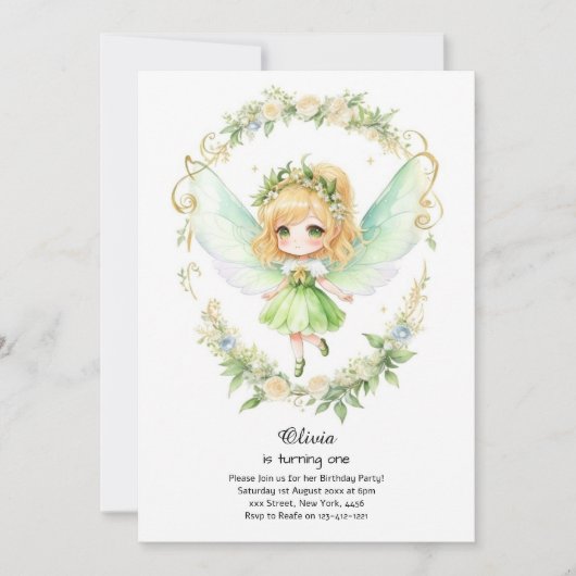 Fairy First Birthday Invitation Kaart (Voorkant)