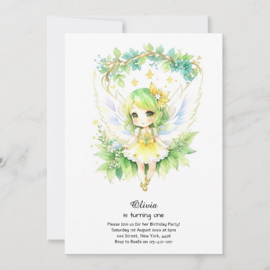 Fairy First Birthday Invitation Kaart (Voorkant)