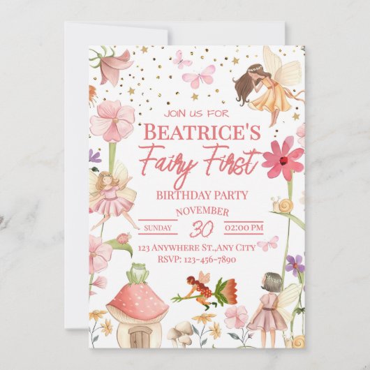 Fairy First Birthday Invitation Kaart (Voorkant)