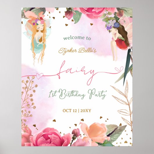 Fairy First Birthday Party Baby Girl Affiche de bi (Devant)