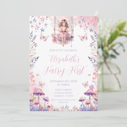 Fairy First birthday Party Invitation (Debout devant)