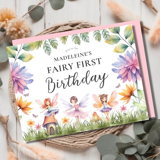 Fairy First Birthday Party Invitation Carte postal