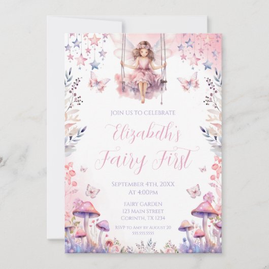 Fairy First birthday Party Invitation Kaart (Voorkant)