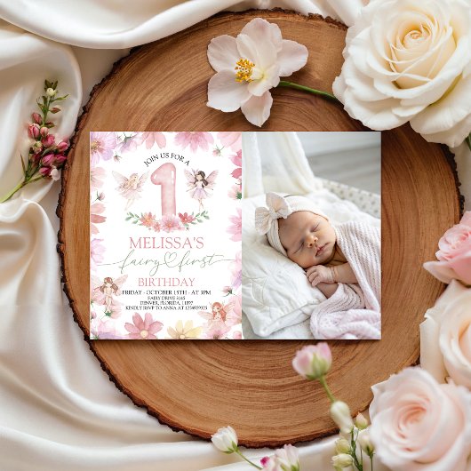 Fairy First Birthday Photo Invitation
