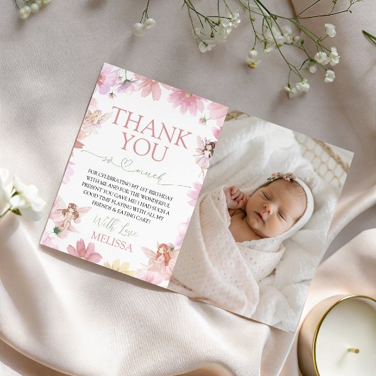 Fairy First Birthday Photo Thank You Kaart
