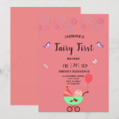 Fairy First Birthday pink party Invitation (Devant / Derrière)