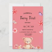 Fairy First Birthday rose party Invitation (Devant)