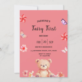 Fairy First Birthday roze feestuitnodiging Kaart