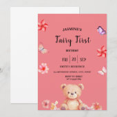 Fairy First Birthday roze feestuitnodiging Kaart (Voorkant / Achterkant)