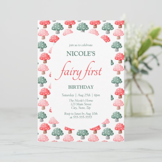 Fairy First Birthday Schattige Kleurrijke Paddesto Kaart (Staand voorkant)