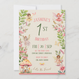 Fairy First Birthday Watercolor Invitation