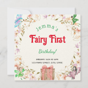 Fairy First Birthday Watercolor Invitation boîte c