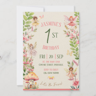 Fairy First Birthday Waterverf Uitnodiging