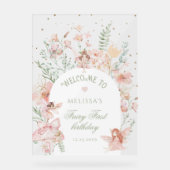 Fairy First Birthday Whimsical Purple Welcome Acryl Bord (Voorkant)