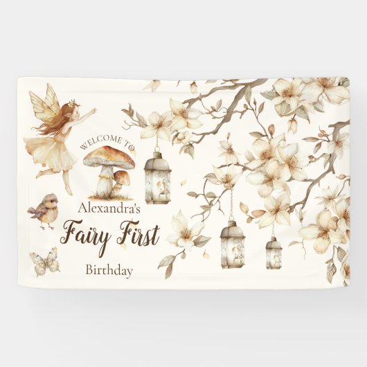 Fairy First Birthday Woodland Floral Spandoek (Horizontaal)