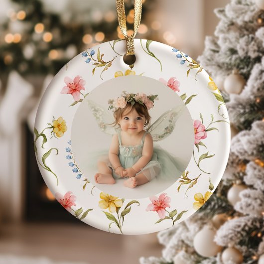 Fairy First Christmas 1st Birthday Photo Keramisch Ornament