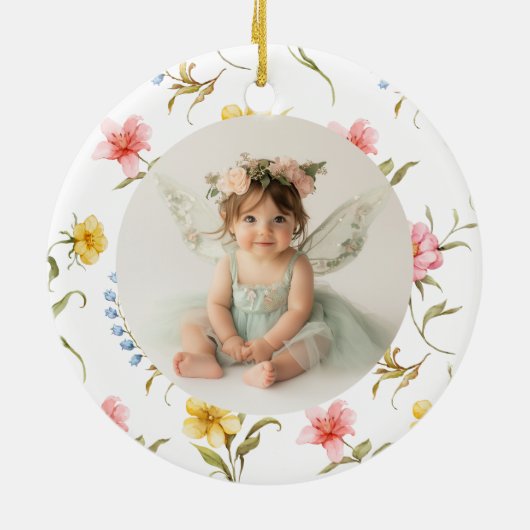 Fairy First Christmas 1st Birthday Photo Keramisch Ornament (Achterkant)