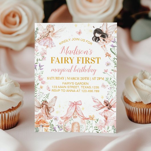 Fairy First Floral Garden Invitation Anniversaire