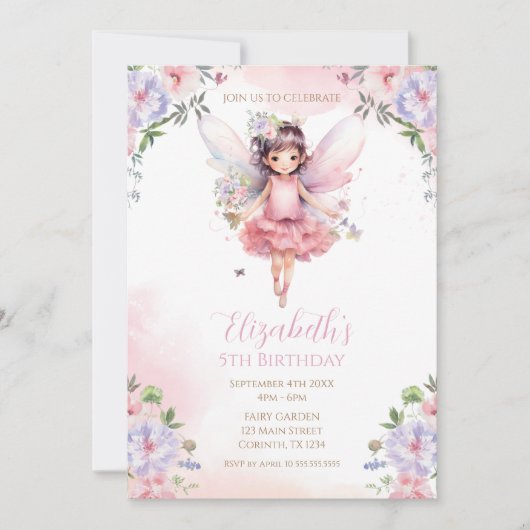 Fairy First garden birthday Party Invitation (Devant)