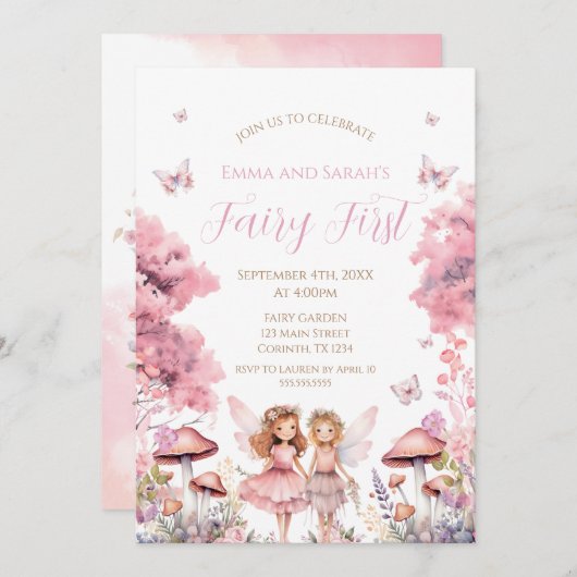 Fairy First garden birthday Party Invitation Kaart (Voorkant / Achterkant)