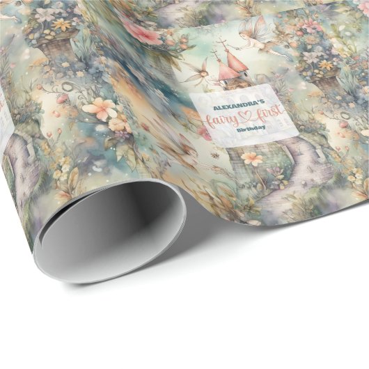Fairy First Girl's 1e verjaardag Cadeaupapier (Rol Hoek)