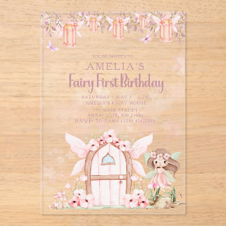 Fairy First Girl's 1st Birthday Party Custom Acryl Uitnodigingen