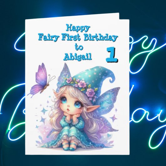 Fairy First Photo KIds BIrthday Wenskaart Kaart