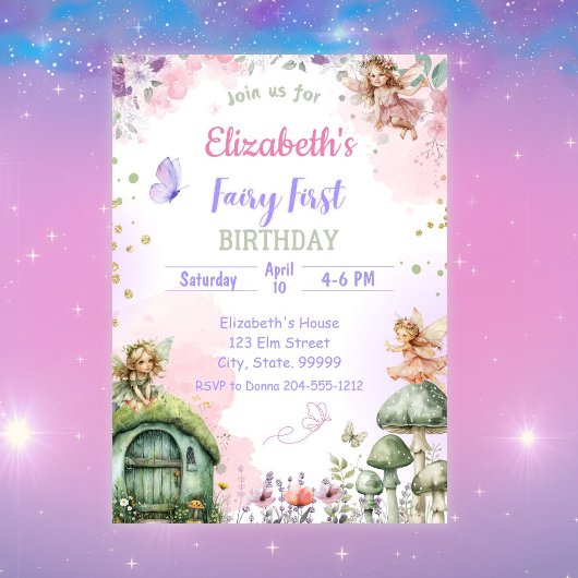 Fairy First Whimsical Birthday Invitation for Girl