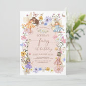 Fairy First Wildflower 1st Birthday Invitation Kaart (Staand voorkant)