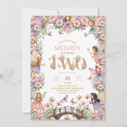 Fairy flower 2nd birthday Invitation (Devant)