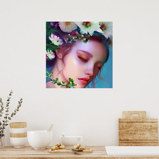 Fairy Flowers in Hair Fantasy Art Poster (Keuken)