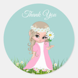 Fairy & Flowers on Light Blue Hartelijk dank Ronde Sticker