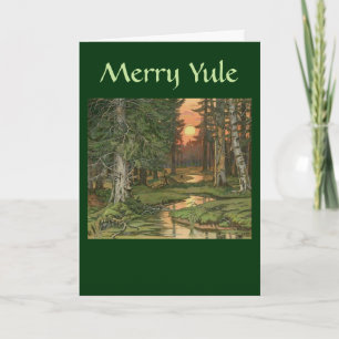 "Fairy Forest bij zonsondergang" - Merry Yule kaar Feestdagen Kaart