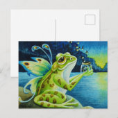 Fairy Frog & Fireflies Waterverf Art Briefkaart (Voorkant / Achterkant)