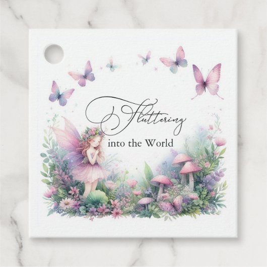 Fairy Garden & Butterfly Flutter Love Baby shower Bedankjes Labels (Voorkant)
