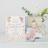 Fairy Garden First Birthday Invitation avec photo (Debout devant)
