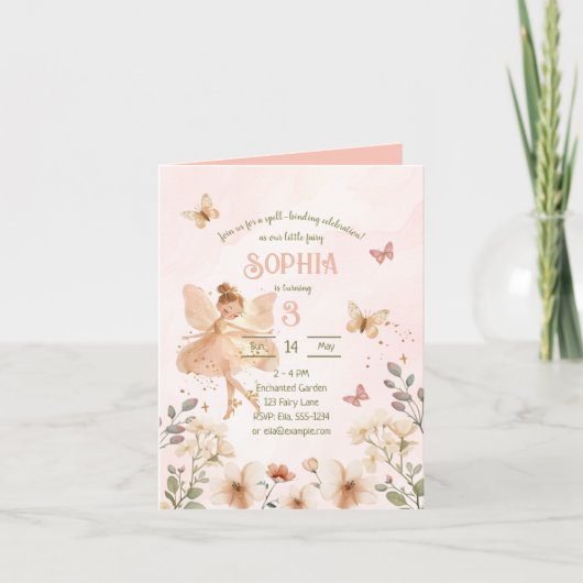 Fairy Garden Girl Birthday Invitation Card (Devant)