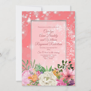 Fairy Garden Pastel Flowers Coral Wedding Kaart