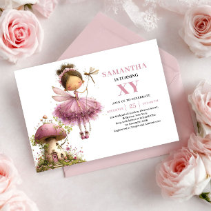 Fairy Girl 1er Anniversaire Invitations Fleur Rose