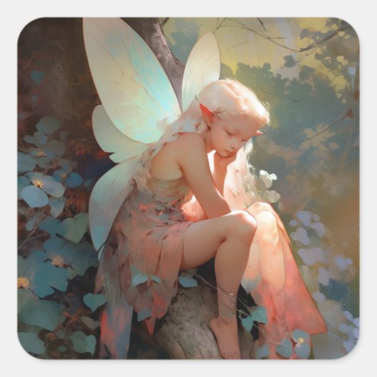 Fairy Girl Fantasy Art Vierkante Sticker (Voorkant)