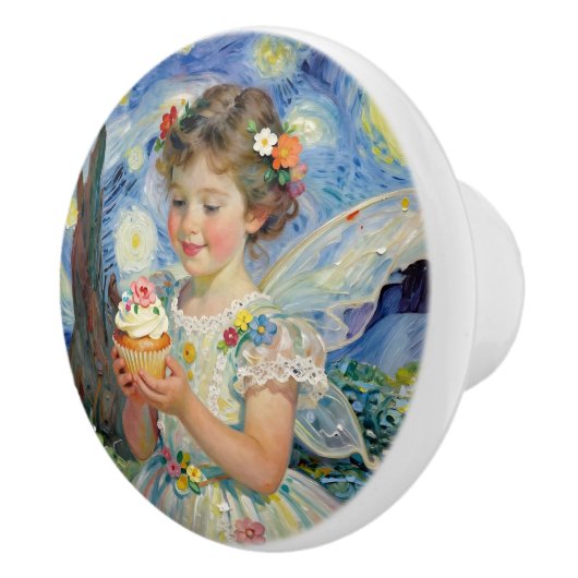 Fairy Girl with Cupcake| Fairytale Keramische Knop (Rechts)