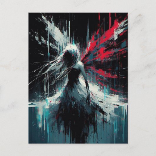 Fairy Glitch Black Red Blue Briefkaart (Voorkant)