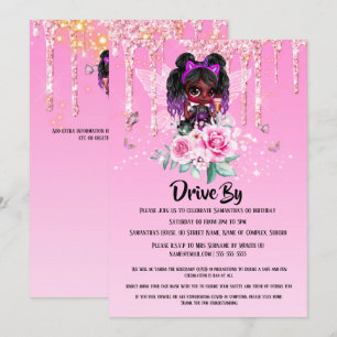 Fairy glitter Afro-Amerikaans meisje roze verjaard Kaart